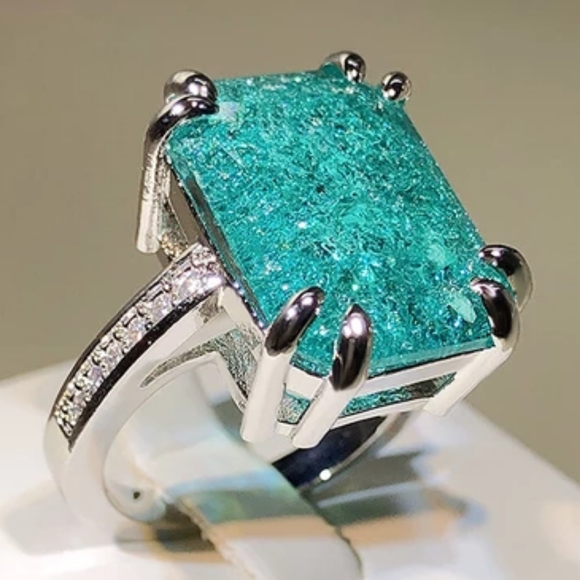 Brazilian raw Paraiba Tourmaline ring in sterling silver setting size 7 - Picture 3 of 3